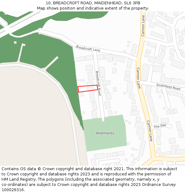 10, BREADCROFT ROAD, MAIDENHEAD, SL6 3PB: Location map and indicative extent of plot