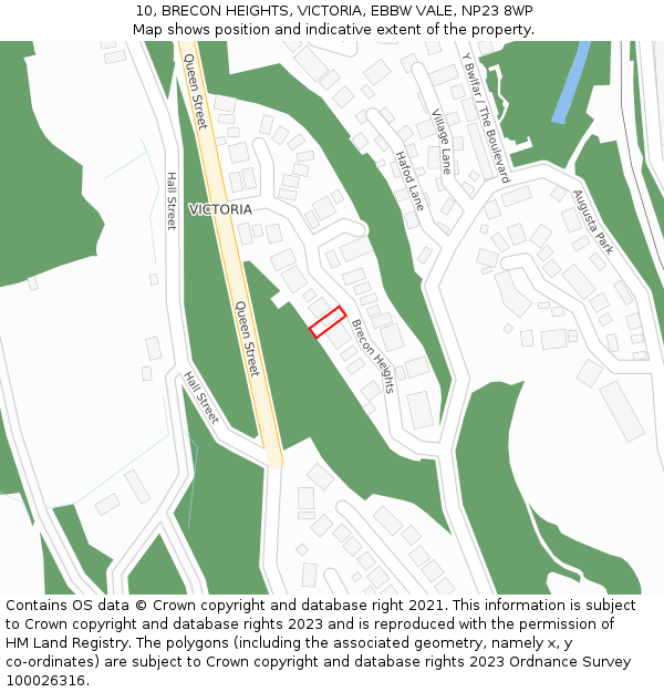 10, BRECON HEIGHTS, VICTORIA, EBBW VALE, NP23 8WP: Location map and indicative extent of plot