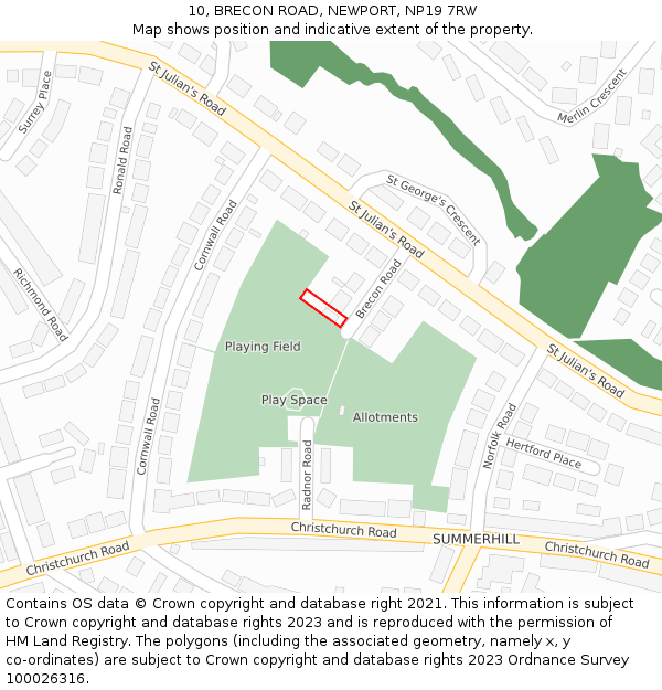 10, BRECON ROAD, NEWPORT, NP19 7RW: Location map and indicative extent of plot