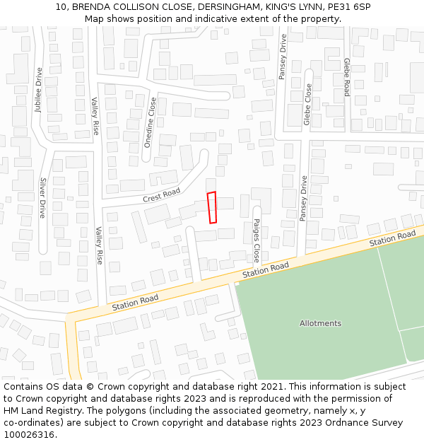 10, BRENDA COLLISON CLOSE, DERSINGHAM, KING'S LYNN, PE31 6SP: Location map and indicative extent of plot