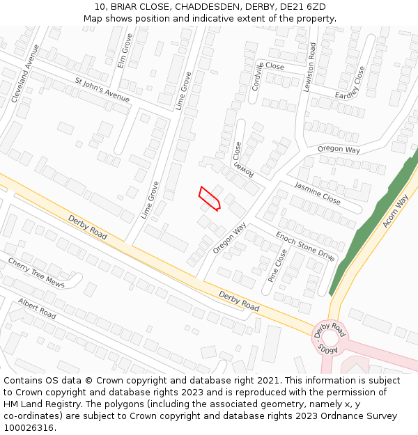 10, BRIAR CLOSE, CHADDESDEN, DERBY, DE21 6ZD: Location map and indicative extent of plot