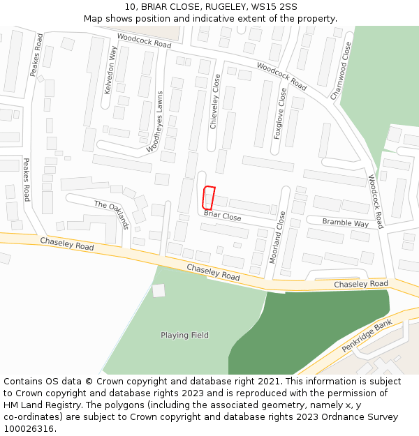 10, BRIAR CLOSE, RUGELEY, WS15 2SS: Location map and indicative extent of plot