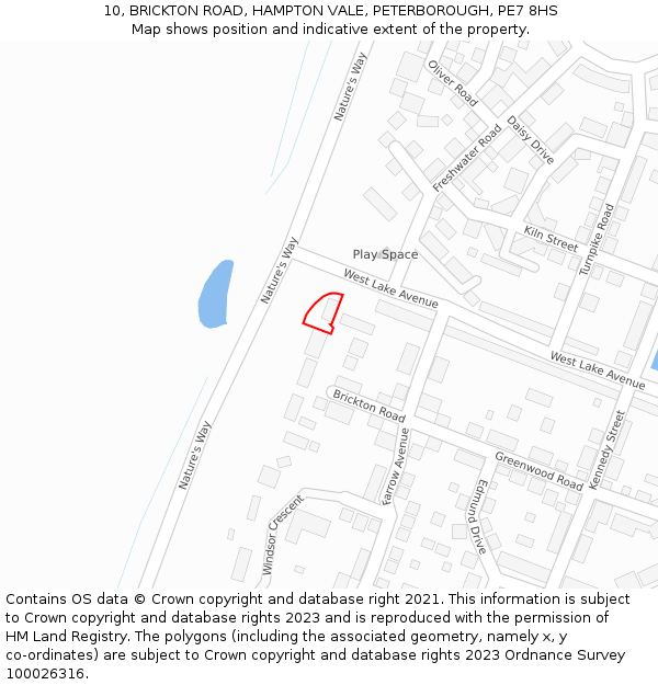 10, BRICKTON ROAD, HAMPTON VALE, PETERBOROUGH, PE7 8HS: Location map and indicative extent of plot