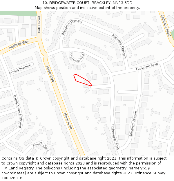 10, BRIDGEWATER COURT, BRACKLEY, NN13 6DD: Location map and indicative extent of plot