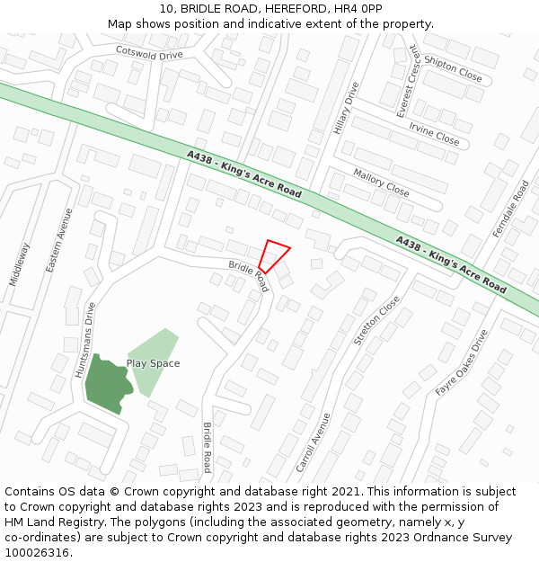 10, BRIDLE ROAD, HEREFORD, HR4 0PP: Location map and indicative extent of plot
