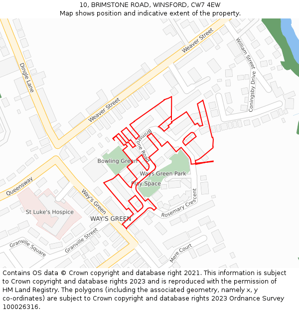 10, BRIMSTONE ROAD, WINSFORD, CW7 4EW: Location map and indicative extent of plot