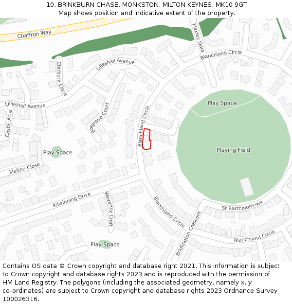 10, BRINKBURN CHASE, MONKSTON, MILTON KEYNES, MK10 9GT: Location map and indicative extent of plot