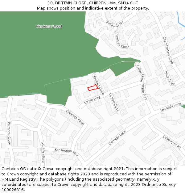 10, BRITTAIN CLOSE, CHIPPENHAM, SN14 0UE: Location map and indicative extent of plot