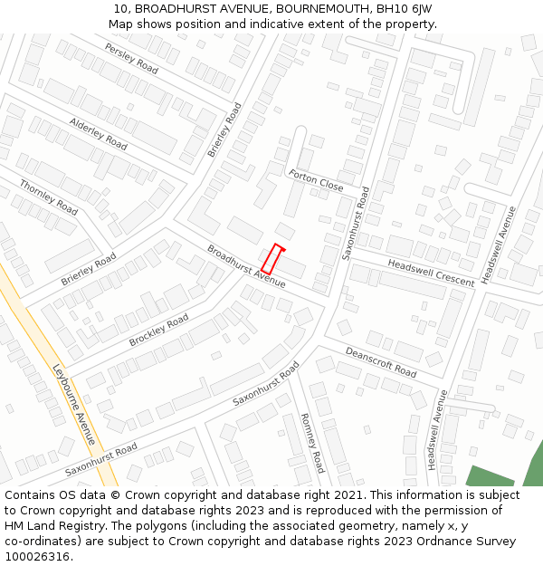 10, BROADHURST AVENUE, BOURNEMOUTH, BH10 6JW: Location map and indicative extent of plot