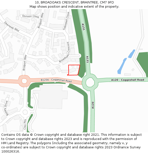 10, BROADOAKS CRESCENT, BRAINTREE, CM7 9FD: Location map and indicative extent of plot