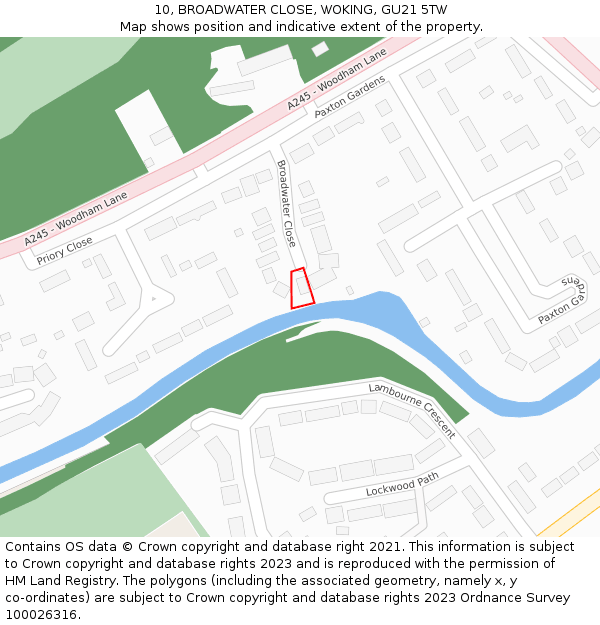 10, BROADWATER CLOSE, WOKING, GU21 5TW: Location map and indicative extent of plot
