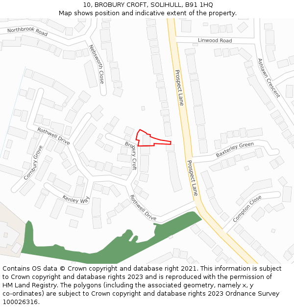 10, BROBURY CROFT, SOLIHULL, B91 1HQ: Location map and indicative extent of plot