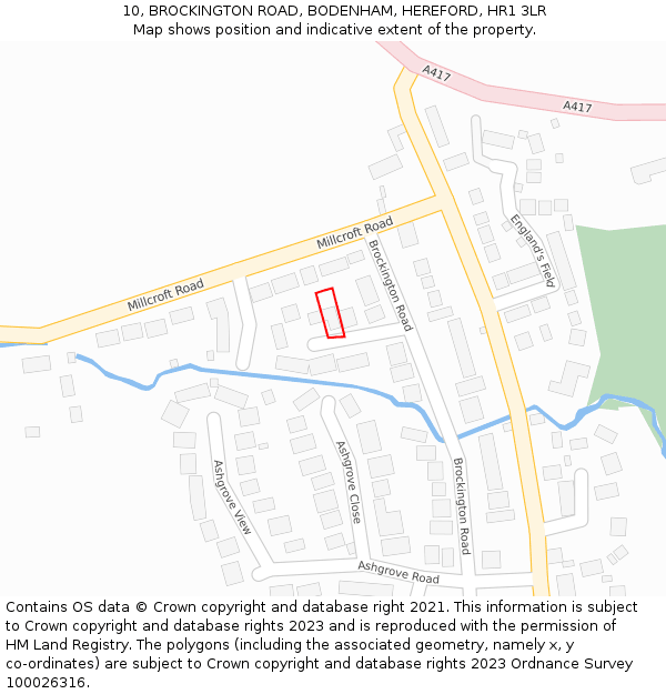 10, BROCKINGTON ROAD, BODENHAM, HEREFORD, HR1 3LR: Location map and indicative extent of plot