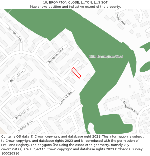 10, BROMPTON CLOSE, LUTON, LU3 3QT: Location map and indicative extent of plot