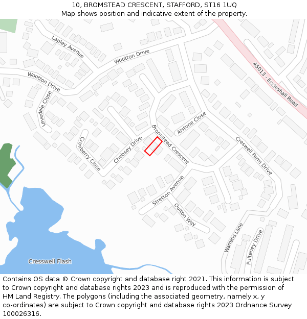 10, BROMSTEAD CRESCENT, STAFFORD, ST16 1UQ: Location map and indicative extent of plot