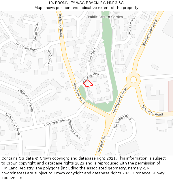 10, BRONNLEY WAY, BRACKLEY, NN13 5GL: Location map and indicative extent of plot