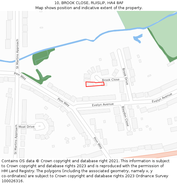 10, BROOK CLOSE, RUISLIP, HA4 8AF: Location map and indicative extent of plot