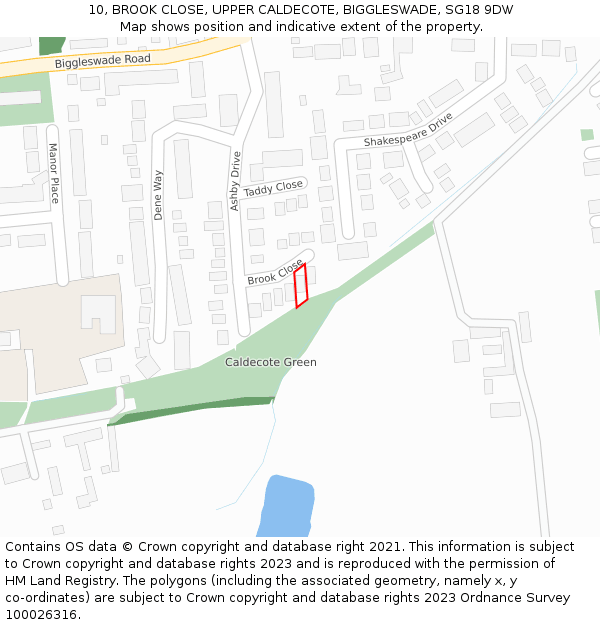 10, BROOK CLOSE, UPPER CALDECOTE, BIGGLESWADE, SG18 9DW: Location map and indicative extent of plot