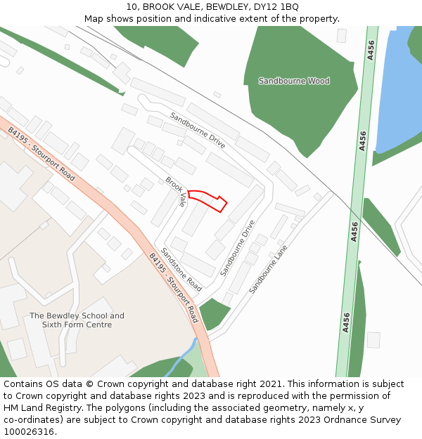 10, BROOK VALE, BEWDLEY, DY12 1BQ: Location map and indicative extent of plot