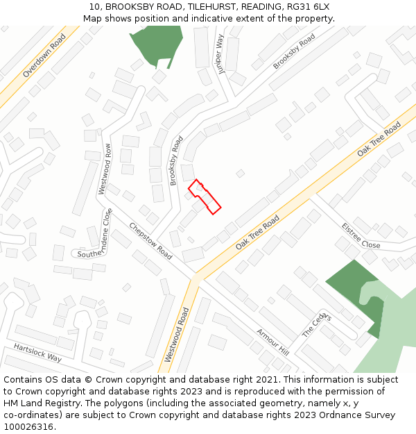 10, BROOKSBY ROAD, TILEHURST, READING, RG31 6LX: Location map and indicative extent of plot