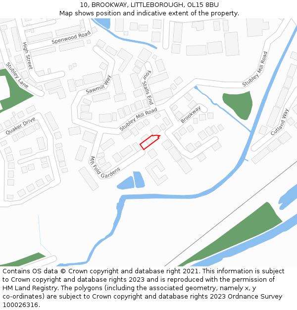 10, BROOKWAY, LITTLEBOROUGH, OL15 8BU: Location map and indicative extent of plot