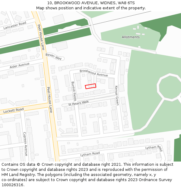 10, BROOKWOOD AVENUE, WIDNES, WA8 6TS: Location map and indicative extent of plot