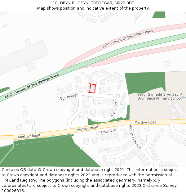 10, BRYN RHOSYN, TREDEGAR, NP22 3BE: Location map and indicative extent of plot