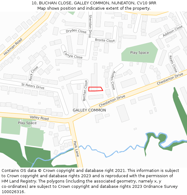 10, BUCHAN CLOSE, GALLEY COMMON, NUNEATON, CV10 9RR: Location map and indicative extent of plot