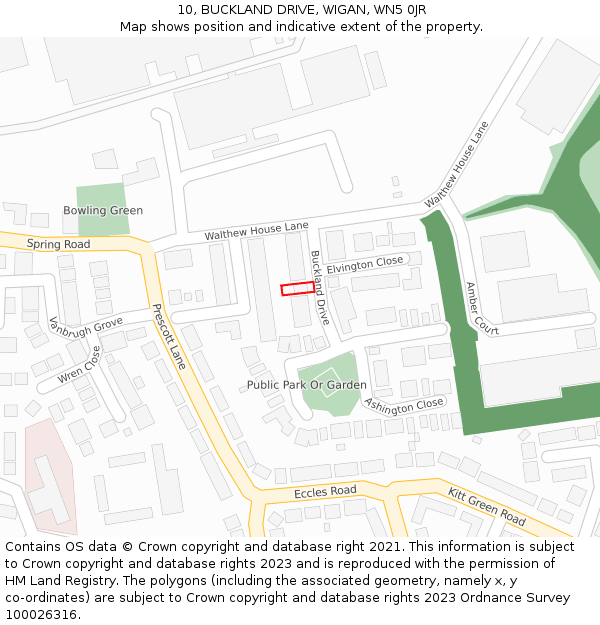 10, BUCKLAND DRIVE, WIGAN, WN5 0JR: Location map and indicative extent of plot