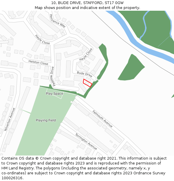 10, BUDE DRIVE, STAFFORD, ST17 0GW: Location map and indicative extent of plot