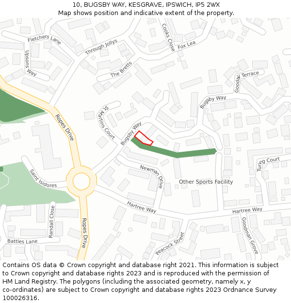 10, BUGSBY WAY, KESGRAVE, IPSWICH, IP5 2WX: Location map and indicative extent of plot