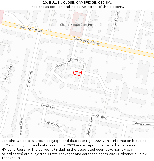 10, BULLEN CLOSE, CAMBRIDGE, CB1 8YU: Location map and indicative extent of plot