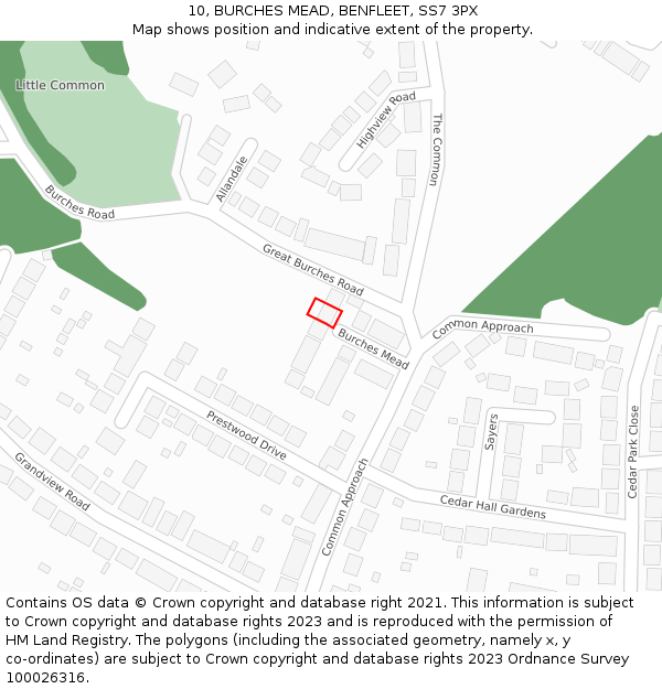 10, BURCHES MEAD, BENFLEET, SS7 3PX: Location map and indicative extent of plot