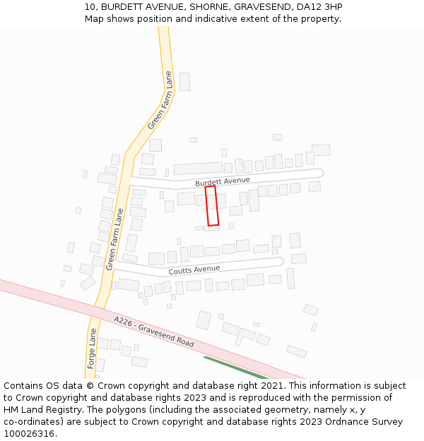10, BURDETT AVENUE, SHORNE, GRAVESEND, DA12 3HP: Location map and indicative extent of plot