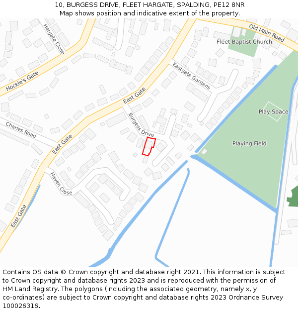10, BURGESS DRIVE, FLEET HARGATE, SPALDING, PE12 8NR: Location map and indicative extent of plot