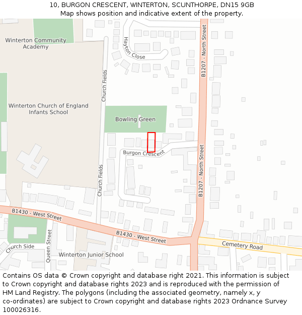 10, BURGON CRESCENT, WINTERTON, SCUNTHORPE, DN15 9GB: Location map and indicative extent of plot