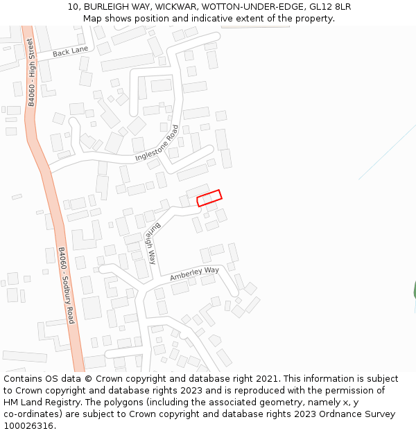 10, BURLEIGH WAY, WICKWAR, WOTTON-UNDER-EDGE, GL12 8LR: Location map and indicative extent of plot