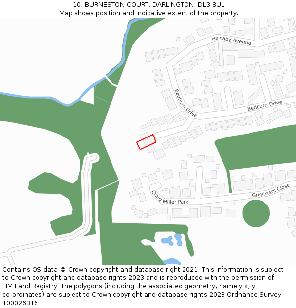 10, BURNESTON COURT, DARLINGTON, DL3 8UL: Location map and indicative extent of plot