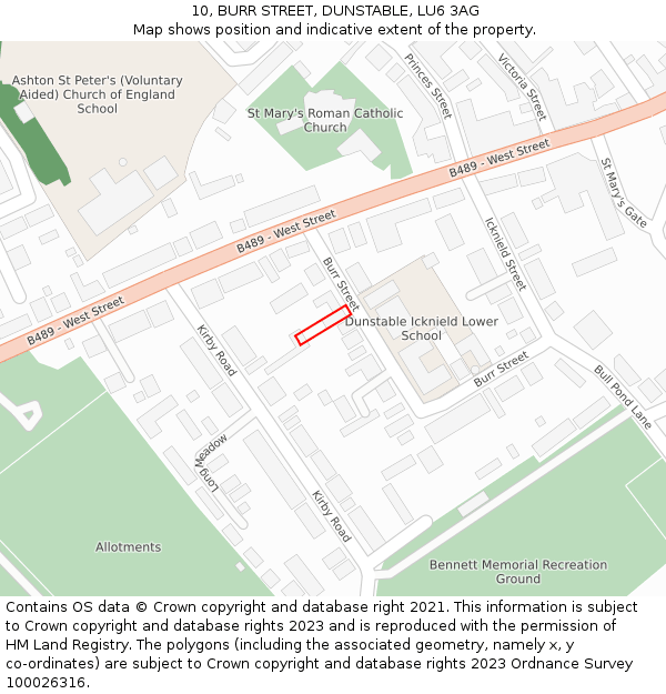10, BURR STREET, DUNSTABLE, LU6 3AG: Location map and indicative extent of plot