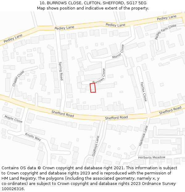 10, BURROWS CLOSE, CLIFTON, SHEFFORD, SG17 5EG: Location map and indicative extent of plot