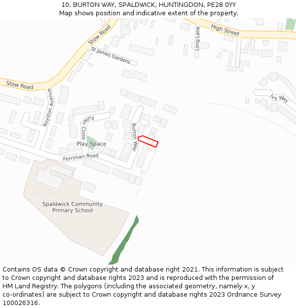 10, BURTON WAY, SPALDWICK, HUNTINGDON, PE28 0YY: Location map and indicative extent of plot