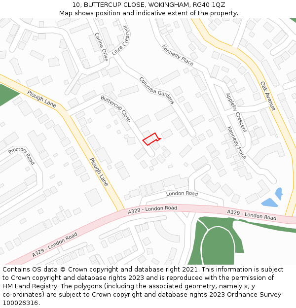 10, BUTTERCUP CLOSE, WOKINGHAM, RG40 1QZ: Location map and indicative extent of plot
