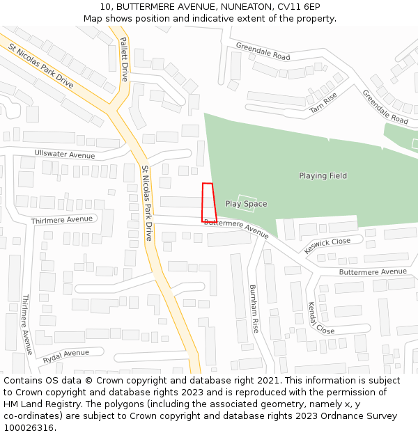 10, BUTTERMERE AVENUE, NUNEATON, CV11 6EP: Location map and indicative extent of plot