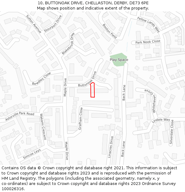 10, BUTTONOAK DRIVE, CHELLASTON, DERBY, DE73 6PE: Location map and indicative extent of plot