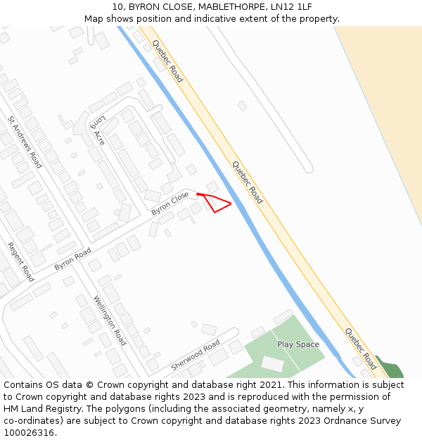 10, BYRON CLOSE, MABLETHORPE, LN12 1LF: Location map and indicative extent of plot