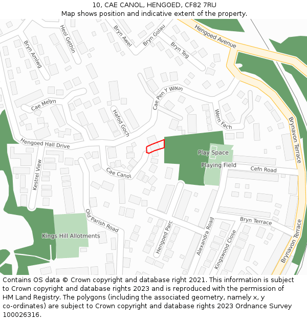 10, CAE CANOL, HENGOED, CF82 7RU: Location map and indicative extent of plot