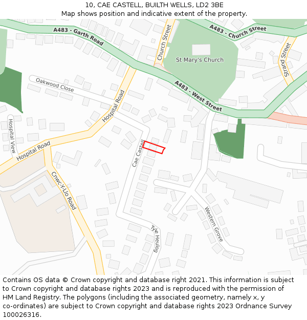 10, CAE CASTELL, BUILTH WELLS, LD2 3BE: Location map and indicative extent of plot