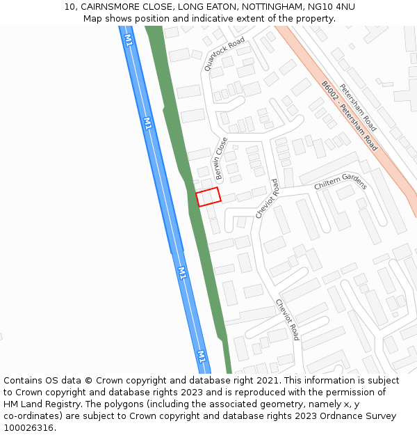 10, CAIRNSMORE CLOSE, LONG EATON, NOTTINGHAM, NG10 4NU: Location map and indicative extent of plot