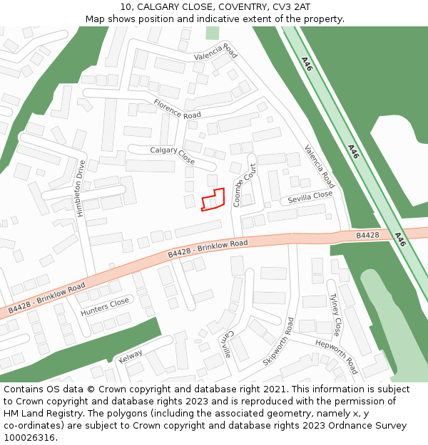 10, CALGARY CLOSE, COVENTRY, CV3 2AT: Location map and indicative extent of plot