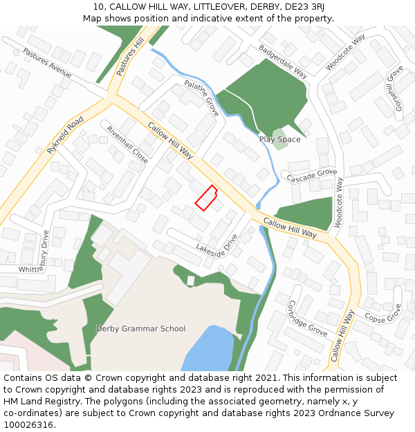 10, CALLOW HILL WAY, LITTLEOVER, DERBY, DE23 3RJ: Location map and indicative extent of plot